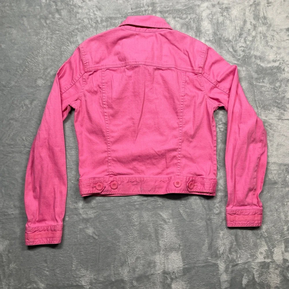 Liz Claiborne Denim Jacket Womens Small Pink Stretch Button Front‎ Trucker Coat
